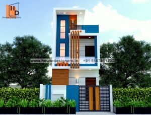 Small two floor elevation design with designer balcony