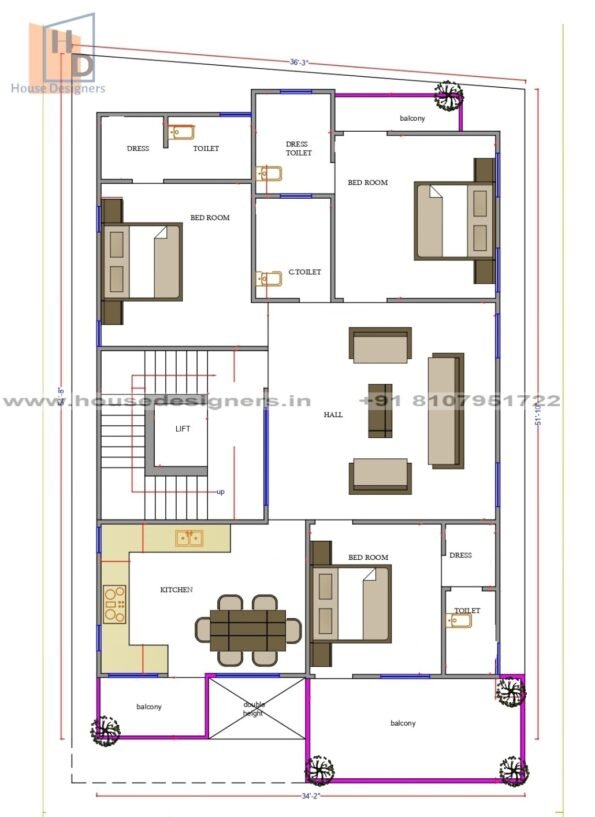 34×54 ft house plan