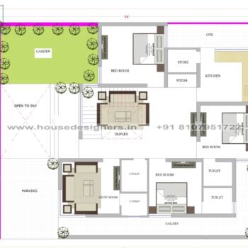 54×45 ft house plan