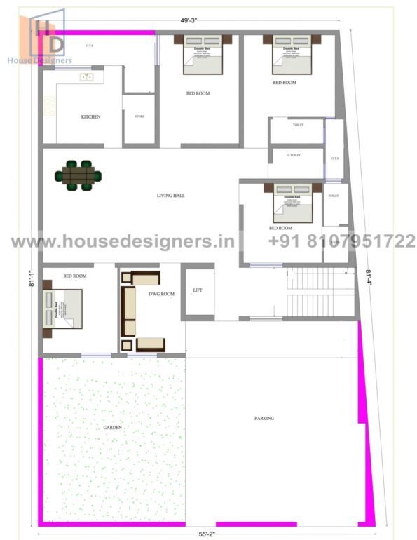 55×81 ft house plan