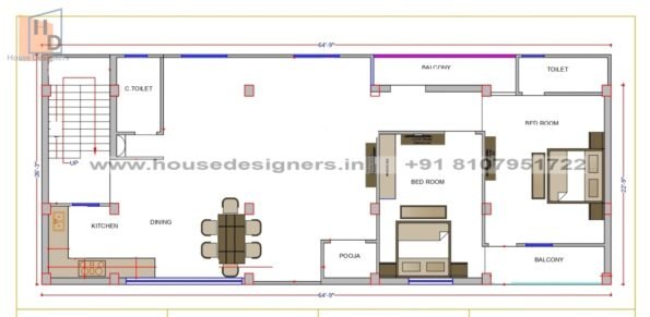 64×26 ft house plan