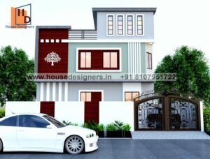 Modern g+1 house 3d elevation design for indian residential plot