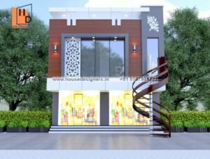 Modern commercial G+1 building elevation for Indian market areas