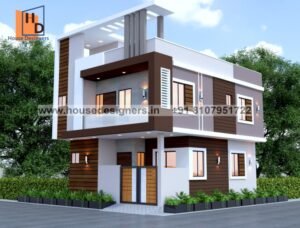 Modern 3d exterior two floor design with wooden texture