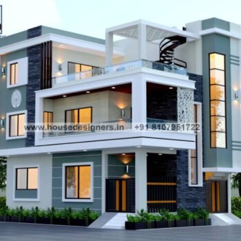 elevation designs for 2 floors building in indian