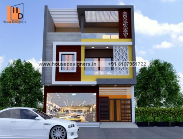 front commercial cum residential elevation design