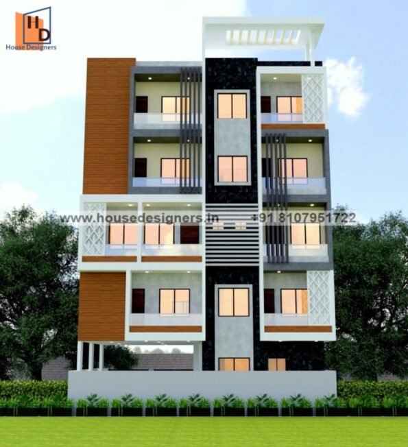 front design for multi story apartment elevation