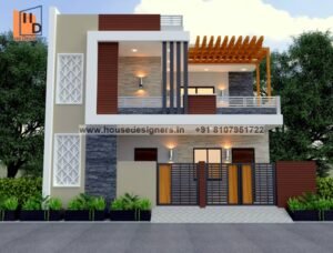 3D exterior design with wooden finish panels and modern touch