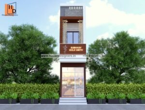 Modern small shop 3d elevation design for narrow indian plots