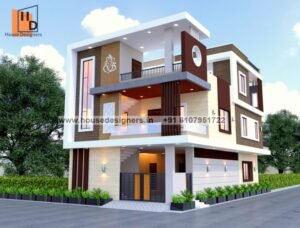 Modern 3d front design with wooden finish and tile cladding details