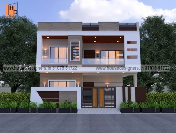 simple image 2 floor elevation design with white and brown color