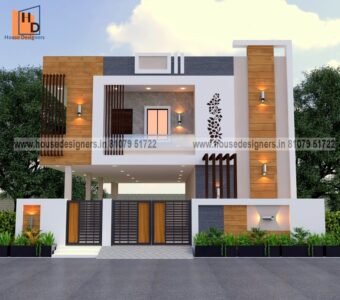 Modern front house with latest color theme with wooden tiles