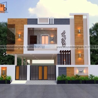 Modern front house with latest color theme with wooden tiles