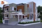 latest image of Duplex modern house front design with wooden tiles, ms pipe