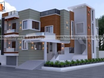 latest image of Duplex modern house front design with wooden tiles, ms pipe