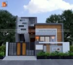 house image of Ground floor front elevation design modern color theme and unique stair front wall design