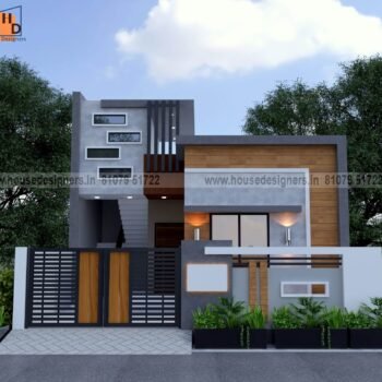 house image of Ground floor front elevation design modern color theme and unique stair front wall design