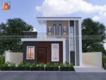 exterior image of Simple house for front design with gay and white color and glass