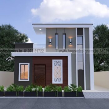 exterior image of Simple house for front design with gay and white color and glass