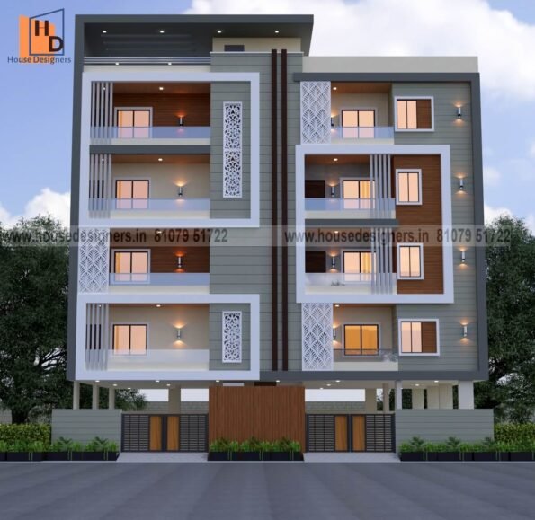 modern image apartment building elevation with ms pipe, light gray color