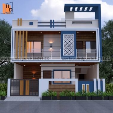 3D modern concept elevation design for grey and blue color theme
