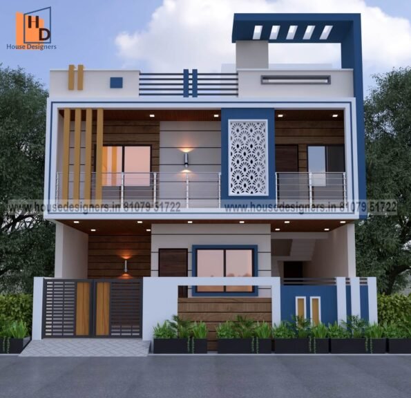 modern image elevation design for double floor with modern pergola, ms pipe, cnc design