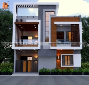 Duplex house front section with grey color combination design