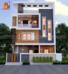 Modern image for exterior 3 floor house design with stone and wooden tiles