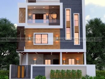 Modern image for exterior 3 floor house design with stone and wooden tiles