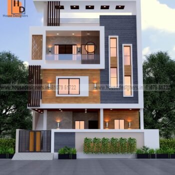 Modern image for exterior 3 floor house design with stone and wooden tiles