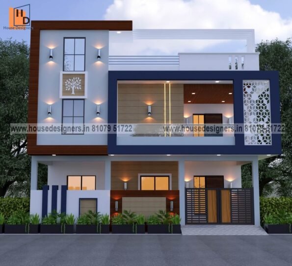 modern image of exterior house design duplex with cnc and wooden tiles