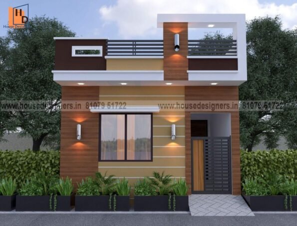 image of front elevation designs for small houses with wooden exterior tiles