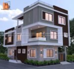 Simple image front elevation triplex with corner house, cnc design