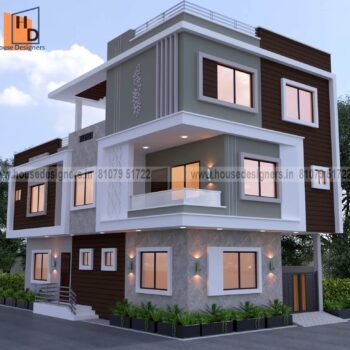 Simple image front elevation triplex with corner house, cnc design