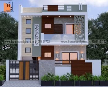 Modern double storey front elevation design for front section with cnc jali