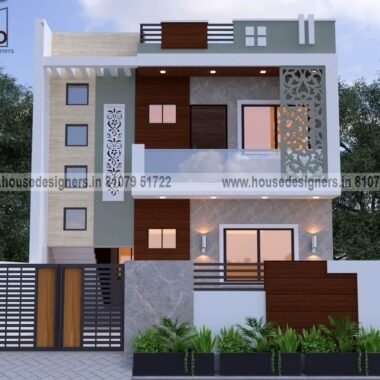 Modern double storey front elevation design for front section with cnc jali
