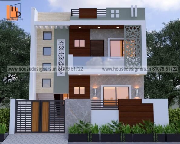 Modern image ghar ka front design double story with tiles, cnc design