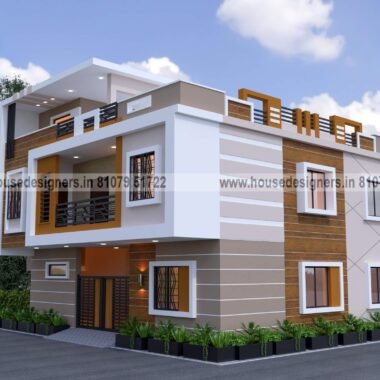 Double floor corner house with modern balcony design