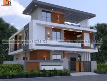 modern image of home elevation for two floor with uniqe section and pergola design