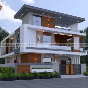 modern image of home elevation for two floor with uniqe section and pergola design