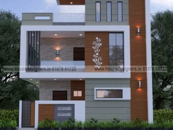 simple image for home front design 2 floor with cnc design, wooden tiles