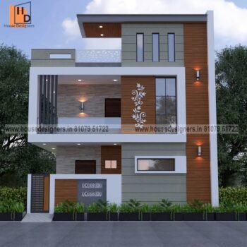 simple image for home front design 2 floor with cnc design, wooden tiles