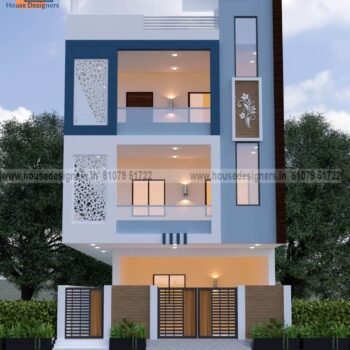 Normal image house colour design three story with light and dark blue color