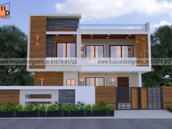 best image of house elevation 2 story with wooden and stone clading tiles