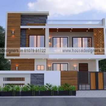 best image of house elevation 2 story with wooden and stone clading tiles