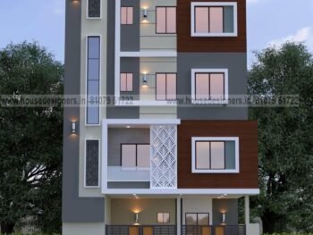 exterior image for house elevation four story with gray and creme color