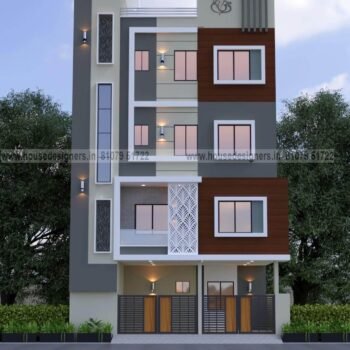 exterior image for house elevation four story with gray and creme color