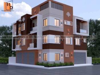 Exterior image house front elevation g+2 design with shop