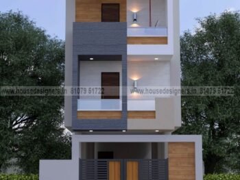 exterior image for modern 3 floor house design with wooden tiles, stone clading