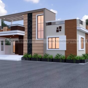 Image for modern single floor house design with peach color and simple pergola